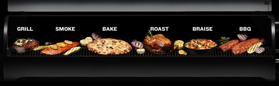 Pellet grills can smoke, bake, roast, braise and bbq.